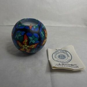 Vintage Stone Candles CA USA Round Stain Glass Design Hand Made NEW w/Papers